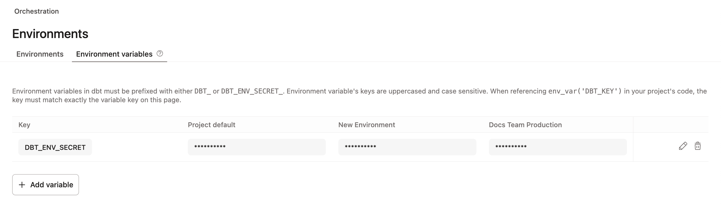 Environment variables tab Environment variables tab